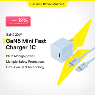 Baseus  Củ Sạc Bộ Cáp Nhanh PD 20W GaN 5 Sạc điện cho Không Nóng Máy An Toàn Ổn Định