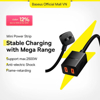 Baseus Củ sạc 2500W CN Sạc Nhanh Phích Mini Power Strip cắm mở rộng 1m Nam Cáp nối dài nguồn