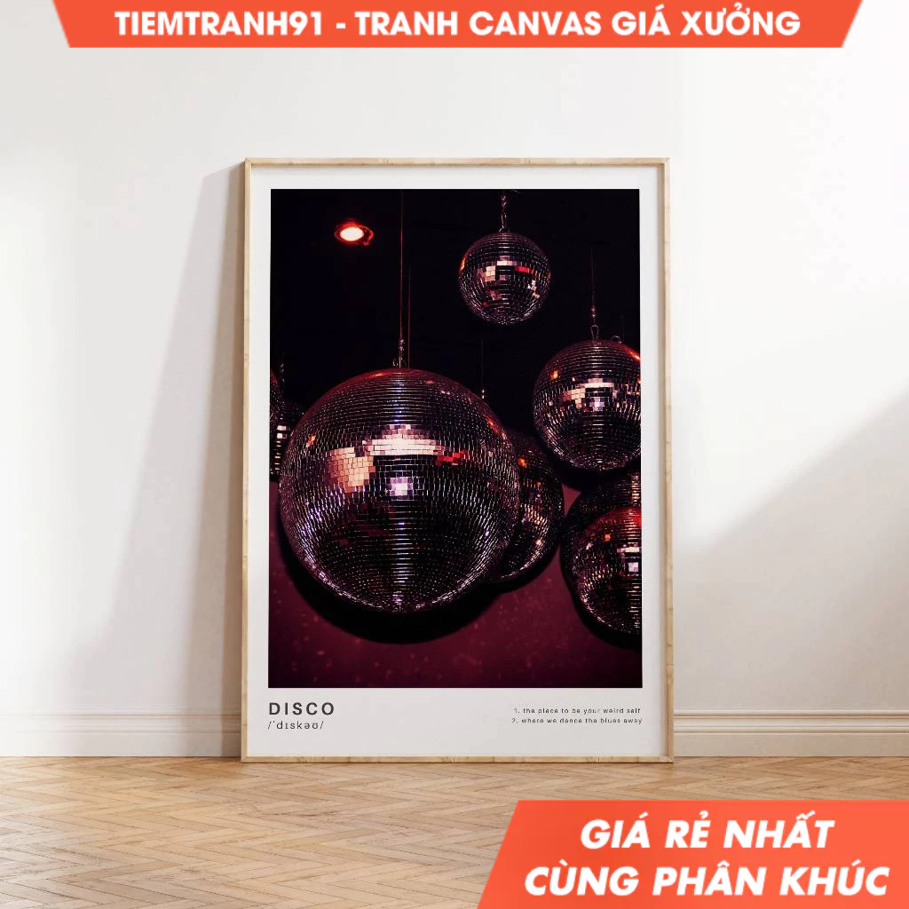 Tranh treo tường, Luxury Disco Ball Wall Art Vintage Disco Definition Dark Red Disco Ball Poster Fes