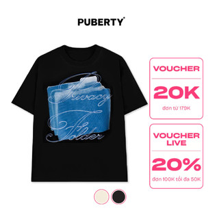 Áo thun unisex oversize local brand puberty privacy folder tee / kem - đen