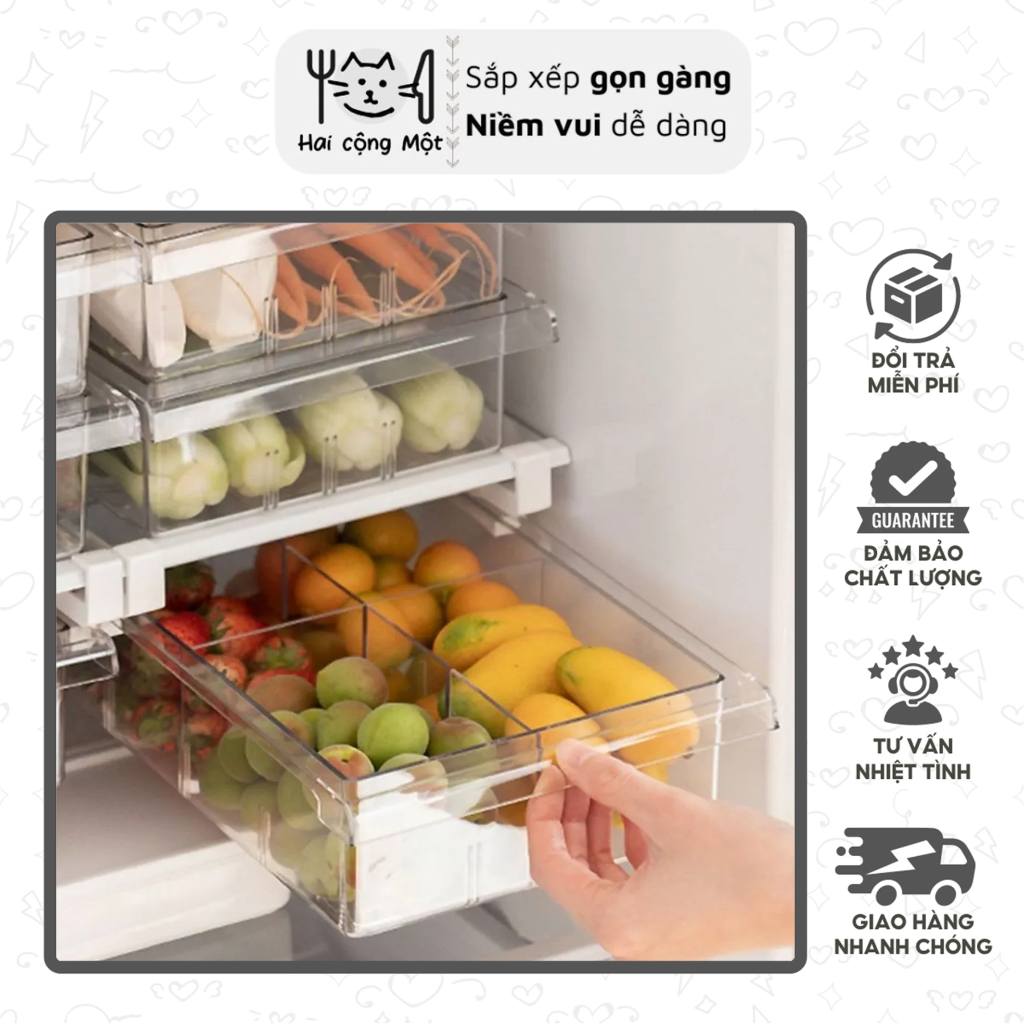 Khay đựng thực phẩm chia ngăn tủ lạnh, có 4 ngăn chia giúp tủ lạnh gọn gàng 0808