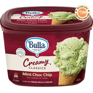 Kem hộp 2l cao cấp vị mint choco/bạc hà mix chocochip không dăm đá của bulla úc
