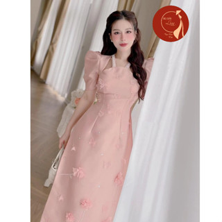 Áo dài nữ, Áo dài cách tân thiết kế cổ yếm tay bồng đính đá thêu kết thủ công siêu sang chảnh