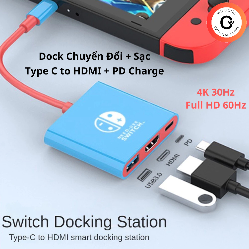 Bộ Chuyển Đổi Type C to HDMI Cho Nintendo Switch. Cable with PD Power, Adapter 4K 30hz HD Screen
