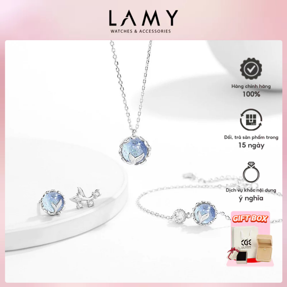 Bộ trang sức CDE Dây chuyền, lắc tay và khuyên tai bạc Crystal Bow Silver CDE6402SV & CDE2259SV & CDE3277SV