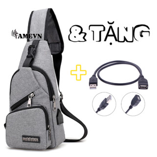 Túi Đeo Chéo Nam Nữ TC02 có USB kết nối sạc, túi 3 ngăn riêng biệt tiện lợi chứa vật dụng