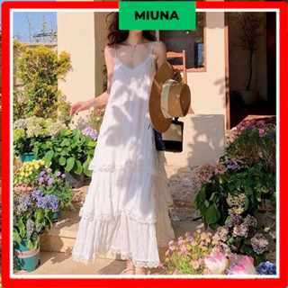 Váy Hai Dây Babydoll Miuna Ba Tầng, Đầm Dáng Dài Vải Ren Đi Biển