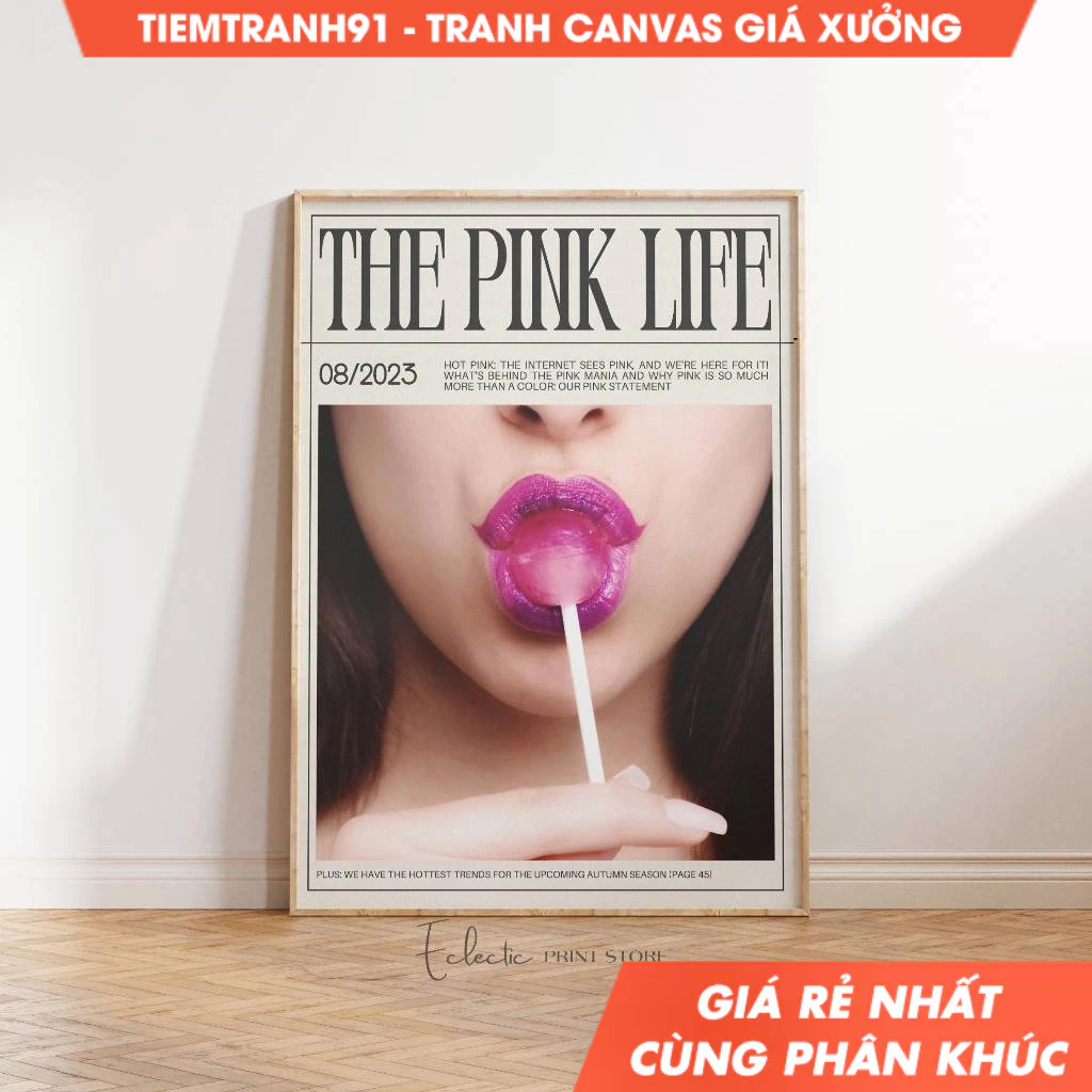 Tranh treo tường, Pink Preppy Magazine Wall Art Pink Magazine Cover Art Girly Dorm Room Decor Trendy