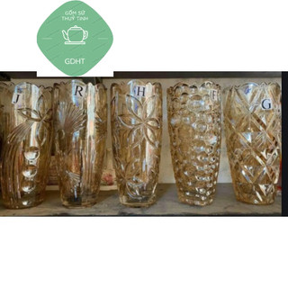 Lọ hoa thủy tinh 25cm vàng- Lọ thủy tinh cắm hoa trắng - Bình thủy tinh