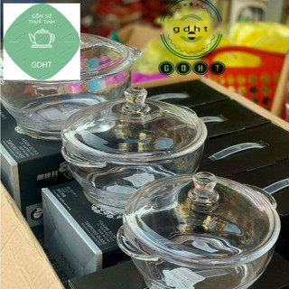 Âu thố thủy tinh có nắp màu trắng đủ size- nồi thuỷ tinh