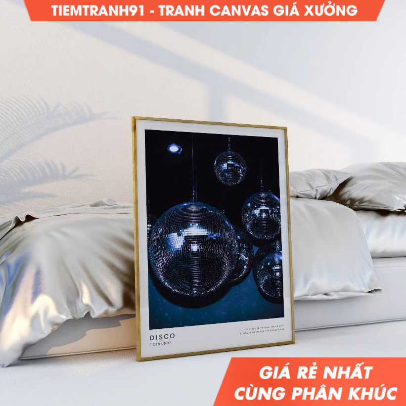 Tranh treo tường, Preppy Disco Ball Print Dark Shiny Disco Poster 70s Luxury Mirror Ball Print Trend