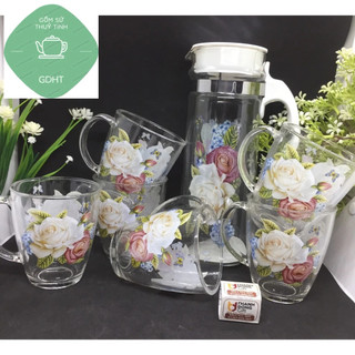 Bộ bình cốc thuỷ tinh Hoa Đẹp cao cấp