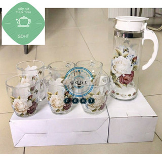 Bộ bình cốc thuỷ tinh Hoa Đẹp cao cấp