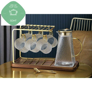 (SẴN) Bộ bình cốc thủy tinh hàng đẹp(1 bình 6 cốc 1 giá úp), bình nước thủy tinh chịu nhiệt cao cấp
