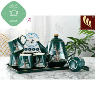 BỘ BÌNH CỐC PHA TRÀ KÈM KHAY MÀU XANH SANG TRỌNG HỌA TIẾT (305)l8-63(2)