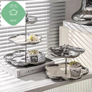 Khay đĩa 2 tầng 3 tầng bằng gốm sứ đựng bánh kẹo trái cây cao cấp sang trọng