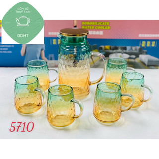 Set bình cốc thuỷ tinh xanh vàng 🌸 sang trọng tinh tế 🌸1 bình + 6 cốc