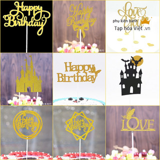 Túi 10 chiếc topper giấy nhũ trang trí bánh sinh nhật -15Cm, hình giấy nhũ trang trí bánh kem