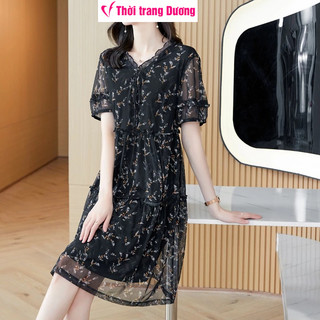 Đầm suông họa tiết nữ ngắn tay vải co giãn mềm mại thoáng mát KM16568 - Thời Trang Dương