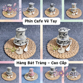 Bộ Phin Pha Cafe/ Cà phê/ Coffee hoạ tiết men bóng Bát Tràng (Tặng Thìa)