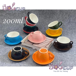 Tách Trà Cappuchino 200ml, Ly Trà Gốm Sứ Bát Tràng Cao Cấp Nhiều Màu Sắc Solcup