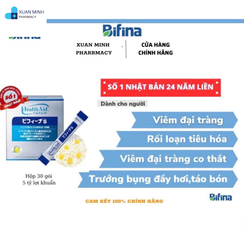 Men vi sinh Bifina Nhật Bản loại S hộp 60 gói - tăng cường thoát khỏi đại tràng, thải độc, trướng bụ