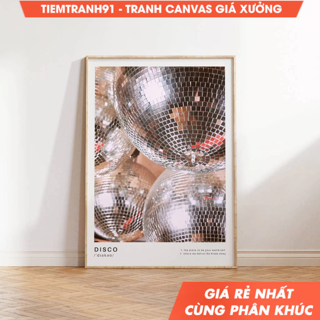 Tranh treo tường, Sparkling Disco Ball Golden Mirror Ball Poster Vintage Disco Definition Trendy Dis