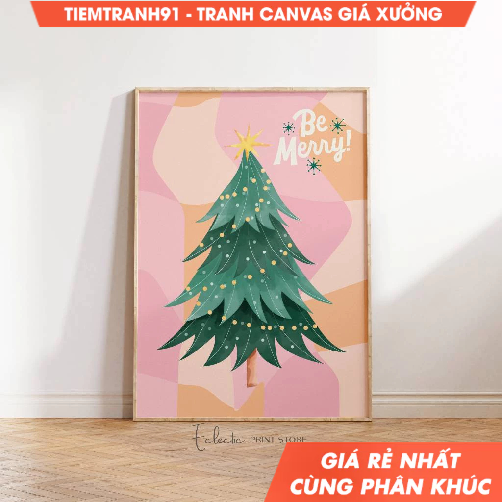 Tranh treo tường, Retro Christmas Tree Funky Holiday Decor Trendy Christmas Pink Christmas Tree Post