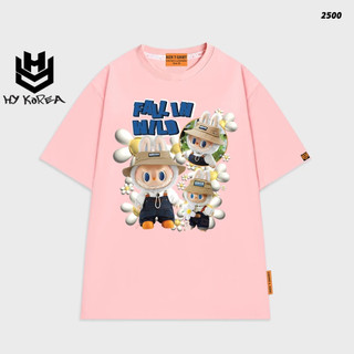 Áo thun La Bù Bú HY KOREA Gấu La Bù Bú Flower 2500 tay lỡ cotton 75 form rộng phong cách nam nữ
