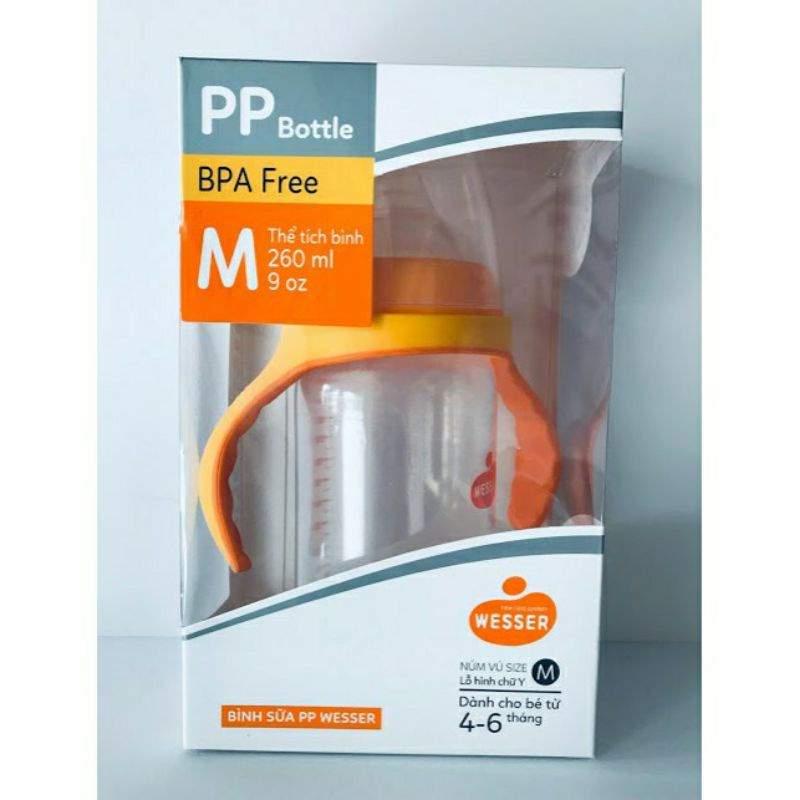 BÌNH SỮA CỔ RỘNG WESSER PP 180ML/260ML