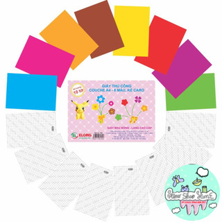 [sỉ ib] Giấy thủ công Couche A4 KLong 8 màu kẻ caro; MS 705