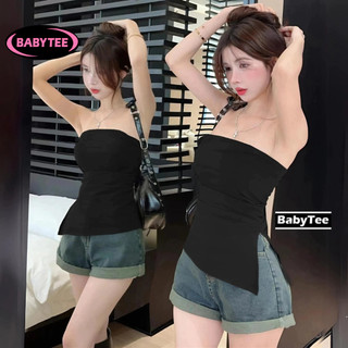 Áo ống dáng dài vạt nhọn có mút ngực nữ, áo babytee vạt chéo xẻ tà chất thun gân kiểu sexy tôn dáng babytee