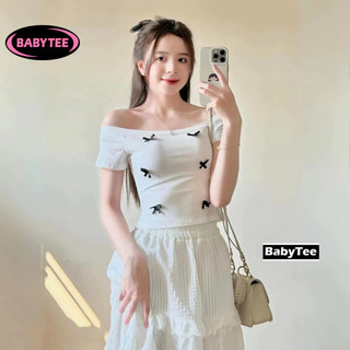 Áo croptop coquette tay ngắn trễ vai 6 nơ nữ chất thun borip, áo kiểu bệt vai sexy ôm body đẹp tôn dáng babytee