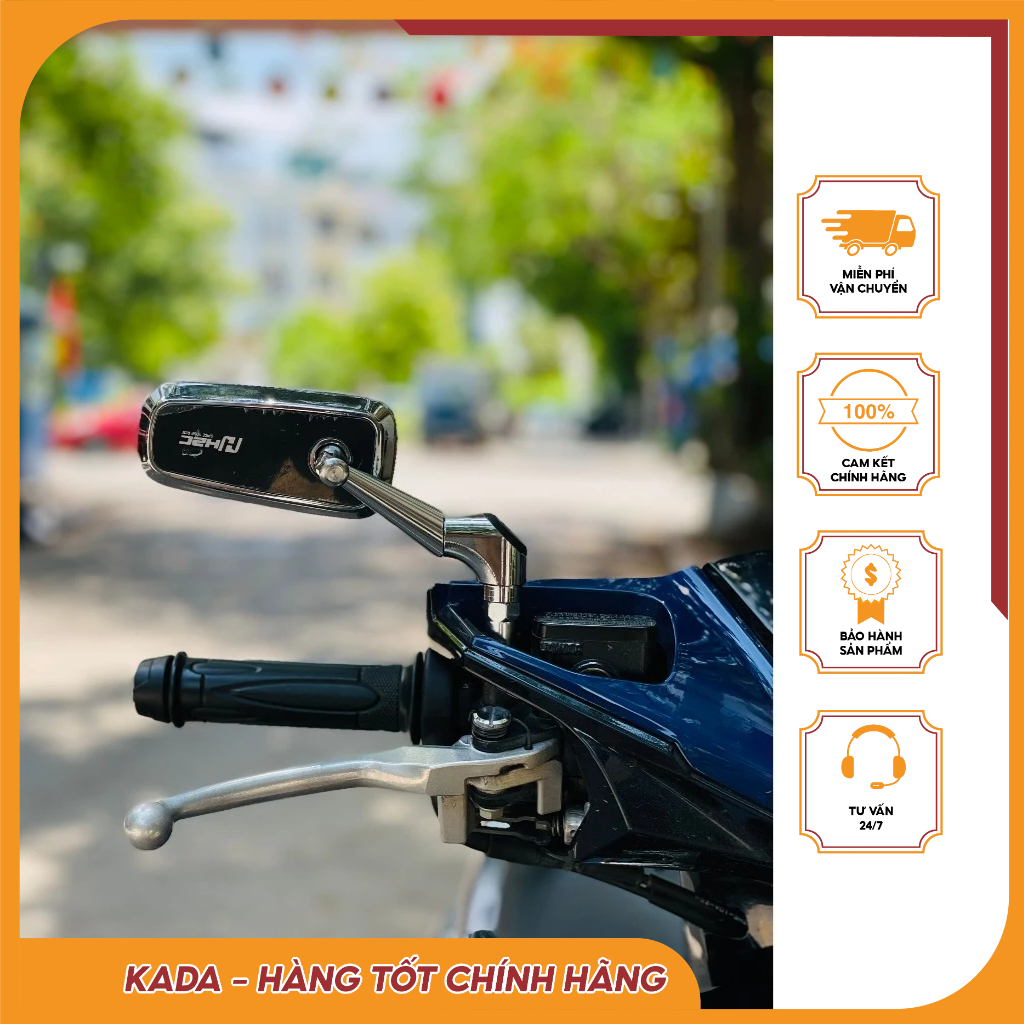 Gương Xe Máy H2C Chân Ngắn -Hàng Cao Cấp Chính Hãng - Có thể lắp cả 2 bên với tính năng xoay chiều