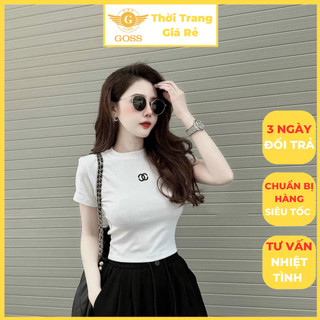 Áo Croptop Nữ Cộc Tay Form Ôm Logo Xà Leo Trẻ Trung Năng Động GOSS GA41 Áo Thun Nữ Dáng Ngắn Chà Neo Dạo Phố Mùa Hè