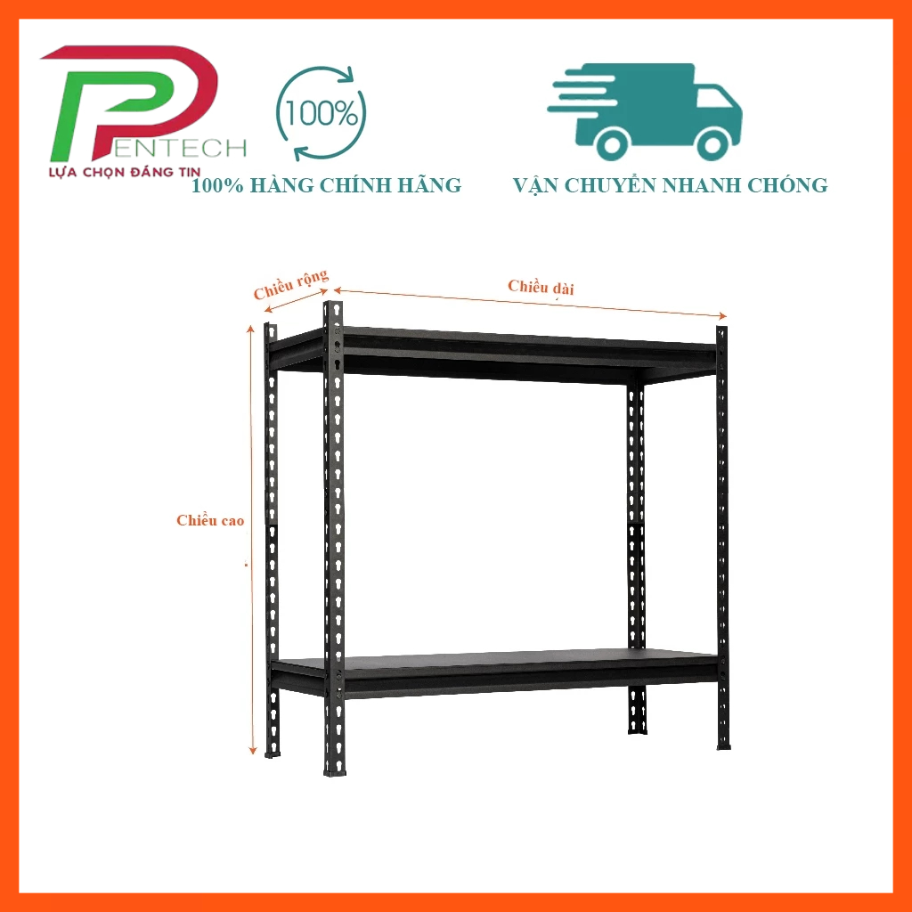 Kệ sắt V lỗ 2 tầng mẫu mới lắp đặt không cần ốc vít, Kệ V VinatechCao 1m x dài 1m2 x rộng 40cm