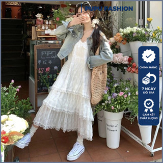 (Hàng có sẵn) Váy Hai Dây Babydoll Pupu Ba Tầng, Đầm Dáng Dài Vải Ren Đi Biển