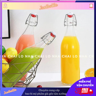 Chai Thủy Tinh Có Nắp Gài Dáng Vuông/Tròn/Bầu Kín Hơi🍀 Lọ Thủy Tinh Nút Cài Nhựa Kiểu Ý Nhập Khẩu 250Ml 500Ml 1L 1000Ml