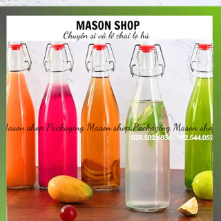 Chai Thủy Tinh Có Nắp Gài Vuông/Tròn Gọng Thép Kín Hơi 1000Ml/1L🍀Lọ Thủy Tinh Nút Cài Nhựa Dáng Ý Nhập Khẩu