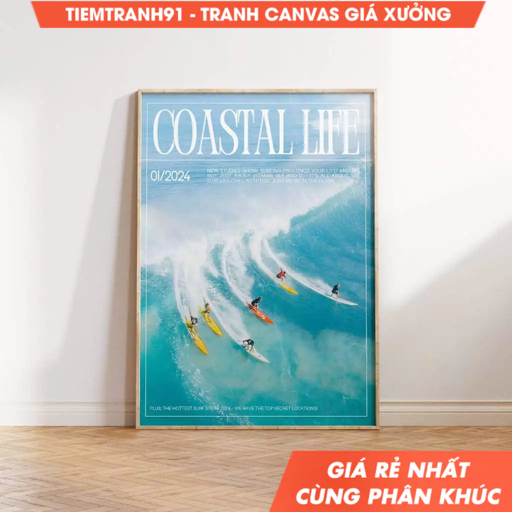 Tranh treo tường, Surf Wall Art Trendy Coastal Life Magazine Print Preppy Coastal Art Retro Surf Mag