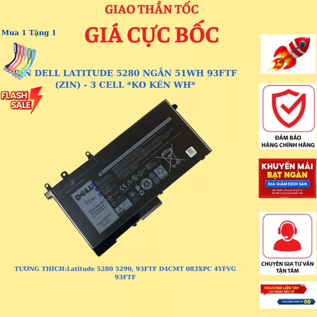 Pin Laptop DELL LATITUDE 5280 5290 93FTF Hàng Cao Cấp Bảo Hành 6 Tháng