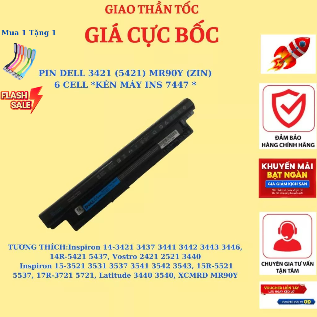 Pin Laptop DELL Insprion Vostro Latitude 3421 3442 3540 3443 3543 MR90Y XCMRD 3521 3541 6-CELL