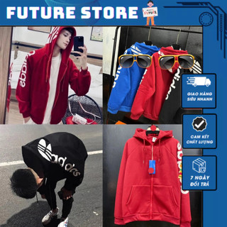 Áo Khoác Hoodie Nam Nữ A Di Đát Họa Tiết In Sọc Cánh Tay_ Áo Hoodie Zip Nam A Đi Đát Chất Nỉ Bông Cao Cấp