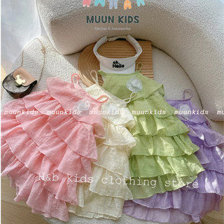 Váy yếm bé gái 2 dây đính hoa chất tơ mềm nhiều tầng xòe (có video cận chất) xinh xắn phong cách mùa hè