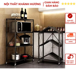 KỆ BẾP - KỆ LÒ VI SÓNG THÉP CARBON KHÔNG GỈ CÓ BÁNH XE GẤP GỌN ( BẢO HÀNH 6 THÁNG)