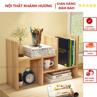 Kệ Sách Gỗ Kệ Sách Để Bàn Làm Việc Lắp Ghép Đa Năng Mã 01 - Màu Gỗ