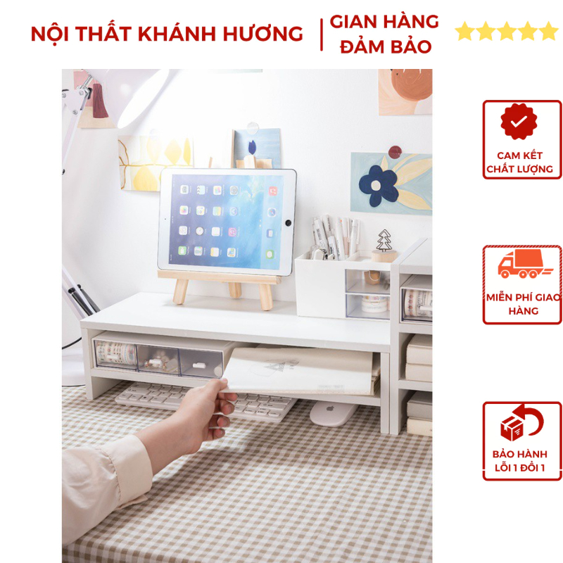 Kệ để máy tính decor phòng học màu trắng