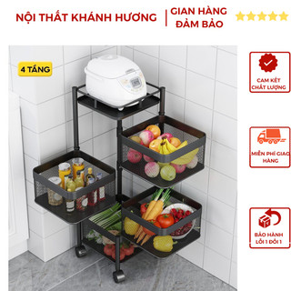 Kệ Vuông Xoay Đa Năng ⚡️FREE SHIP⚡️Kệ Rau Củ Quả 3/4/5 Tầng Có Bánh Xe Di Chuyển