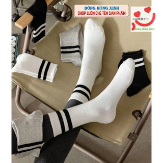 Sét 5 đôi tất, đôi vớ cổ cao UNISEX phối sọc đen trắng