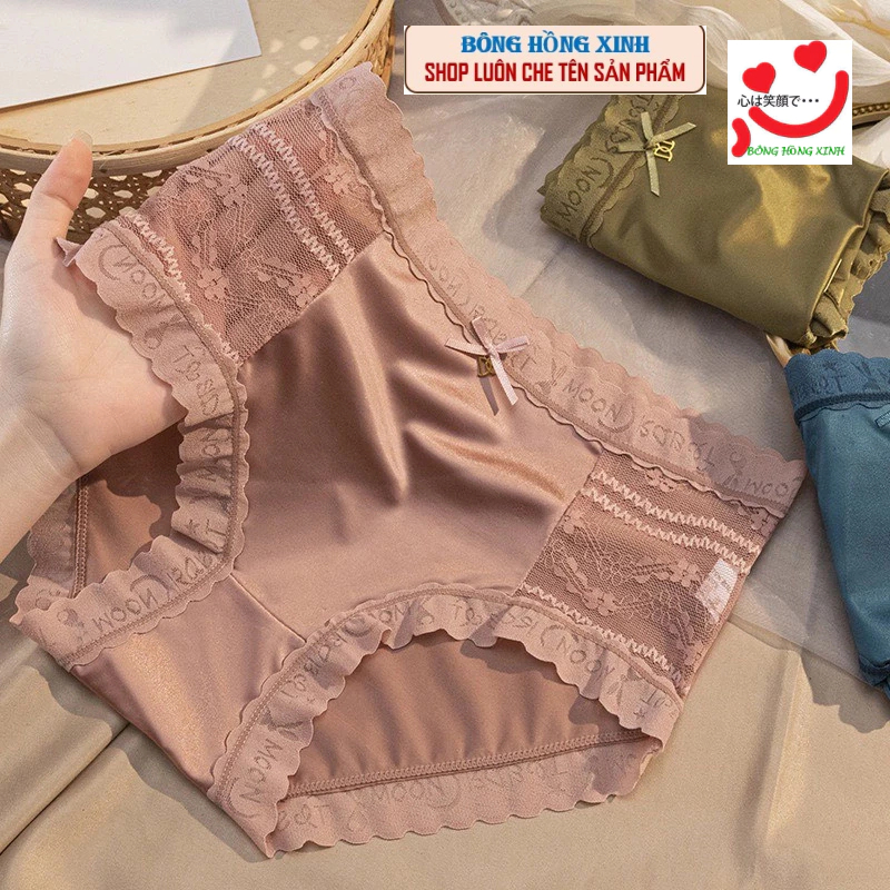 Combo 5 Quần Lót Nữ Su Lụa Satin Viền Ren Cạp Cao Tàng Hình Quần Chíp LỤA REN HAI BÊN